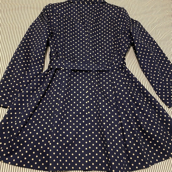 Myrtlewood ModCloth Navy Blue With White Polka Dot Trench Coat SZ 2XL - Picture 7 of 7